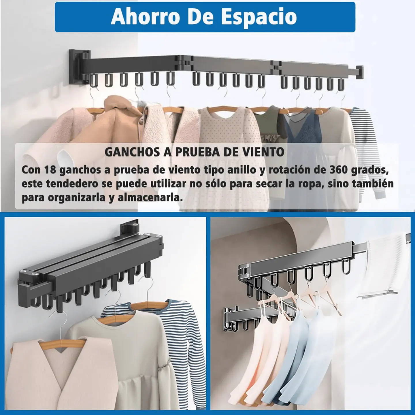 Tendedero de Brazo Plegable Negro 18 Ganchos 4