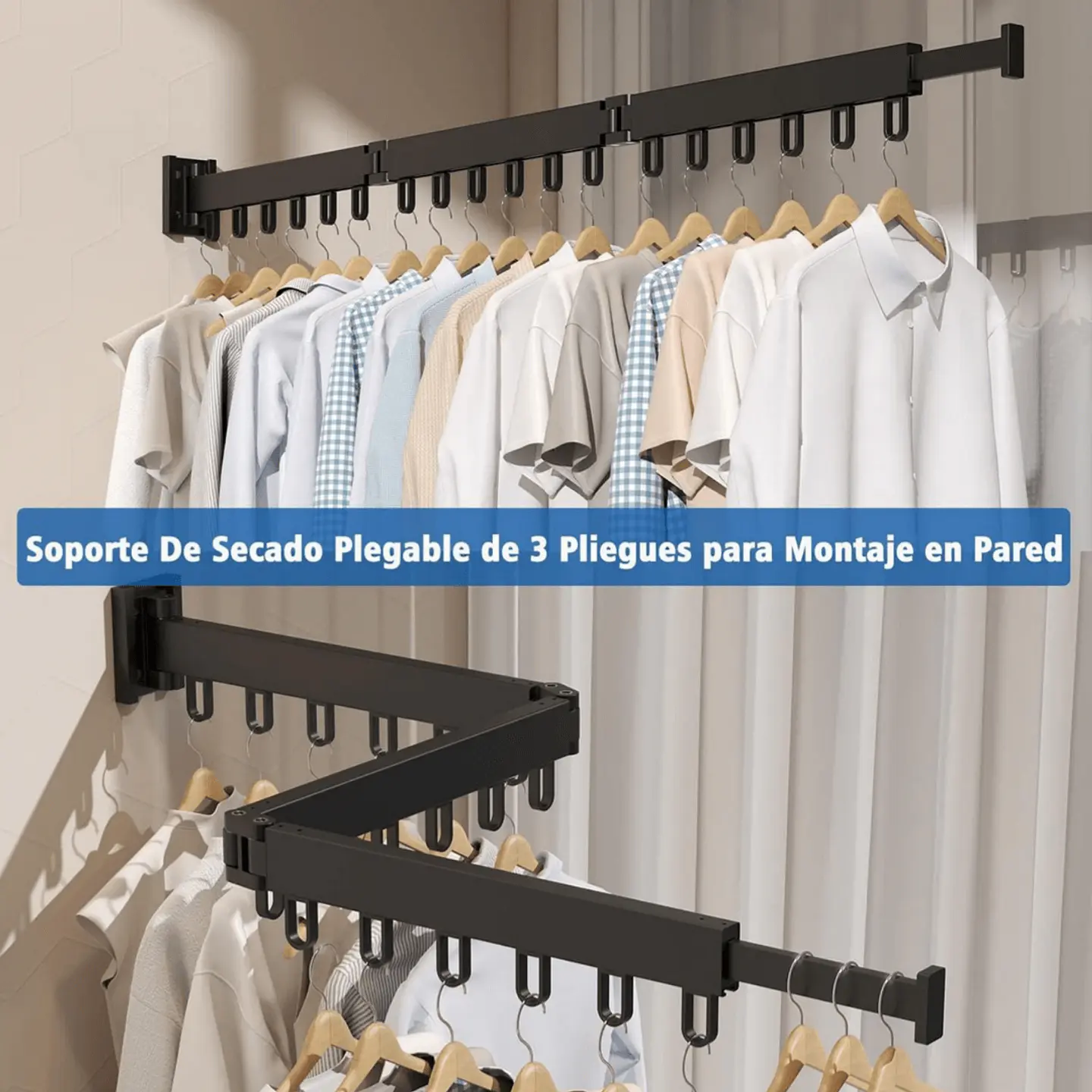 Tendedero de Brazo Plegable Negro 18 Ganchos 5