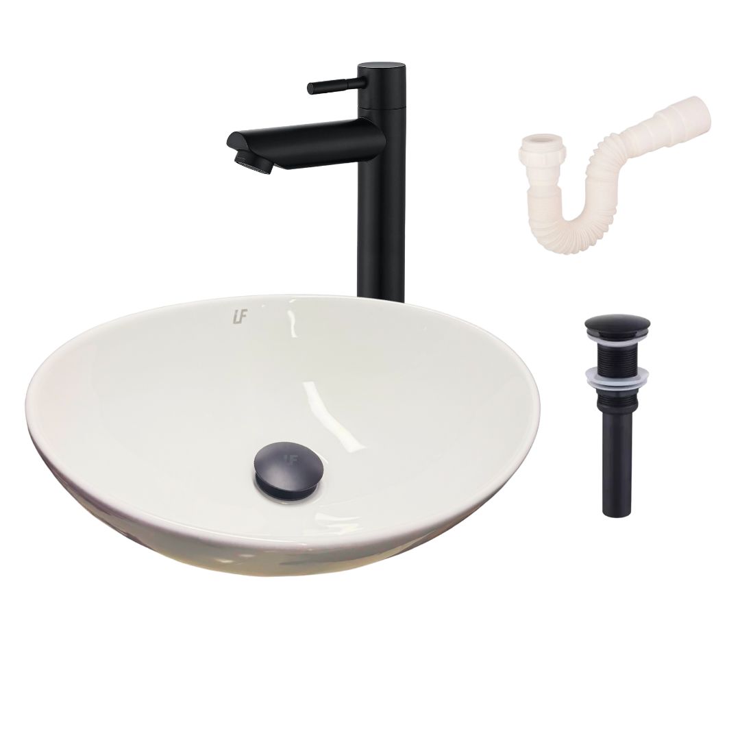 Combo Lavamanos Tipo Estadio Blanco + Griferia Negra 2