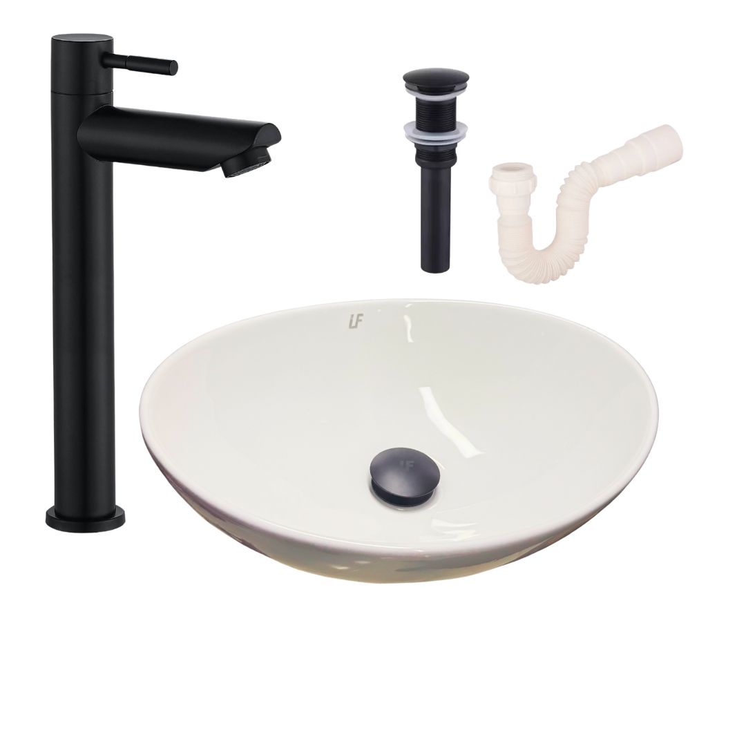 Combo Lavamanos Tipo Estadio Blanco + Griferia Negra 1