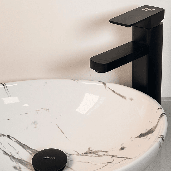 Combo Lavamanos Tipo Estadio Mármol + Llave Lavamanos Monocontrol Alta Negra 3