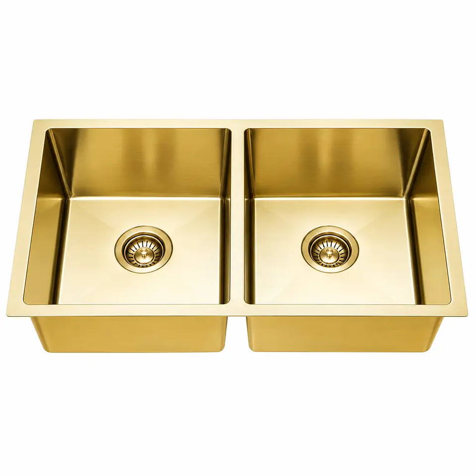Lavaplatos doble acero 304 oro 77 × 45 × 21 cm thickness:2.5+0.7 mm, 304 ss 1