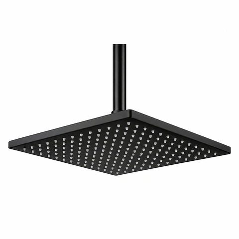 Regadera metal cuadrada gruesa negro mate de 8" 304