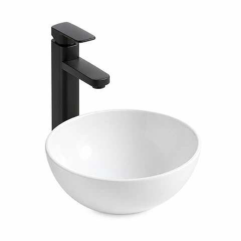 Lavamanos sobreponer en porcelana redondo blanco 32 × 32 × 130 cm