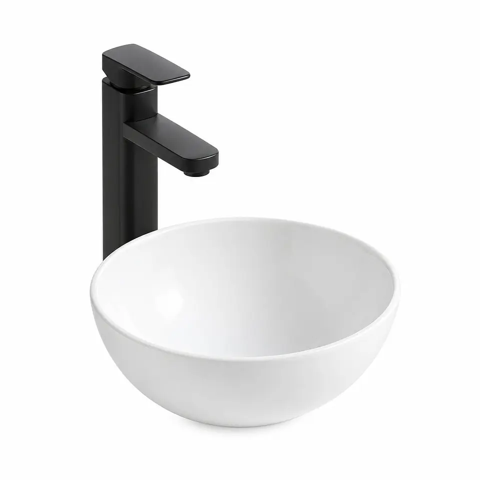 Lavamanos sobreponer en porcelana redondo blanco 32 × 32 × 130 cm 1