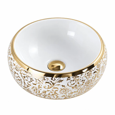 Lavamanos donna blanco dorado 31 × 31 × 14.5 cm
