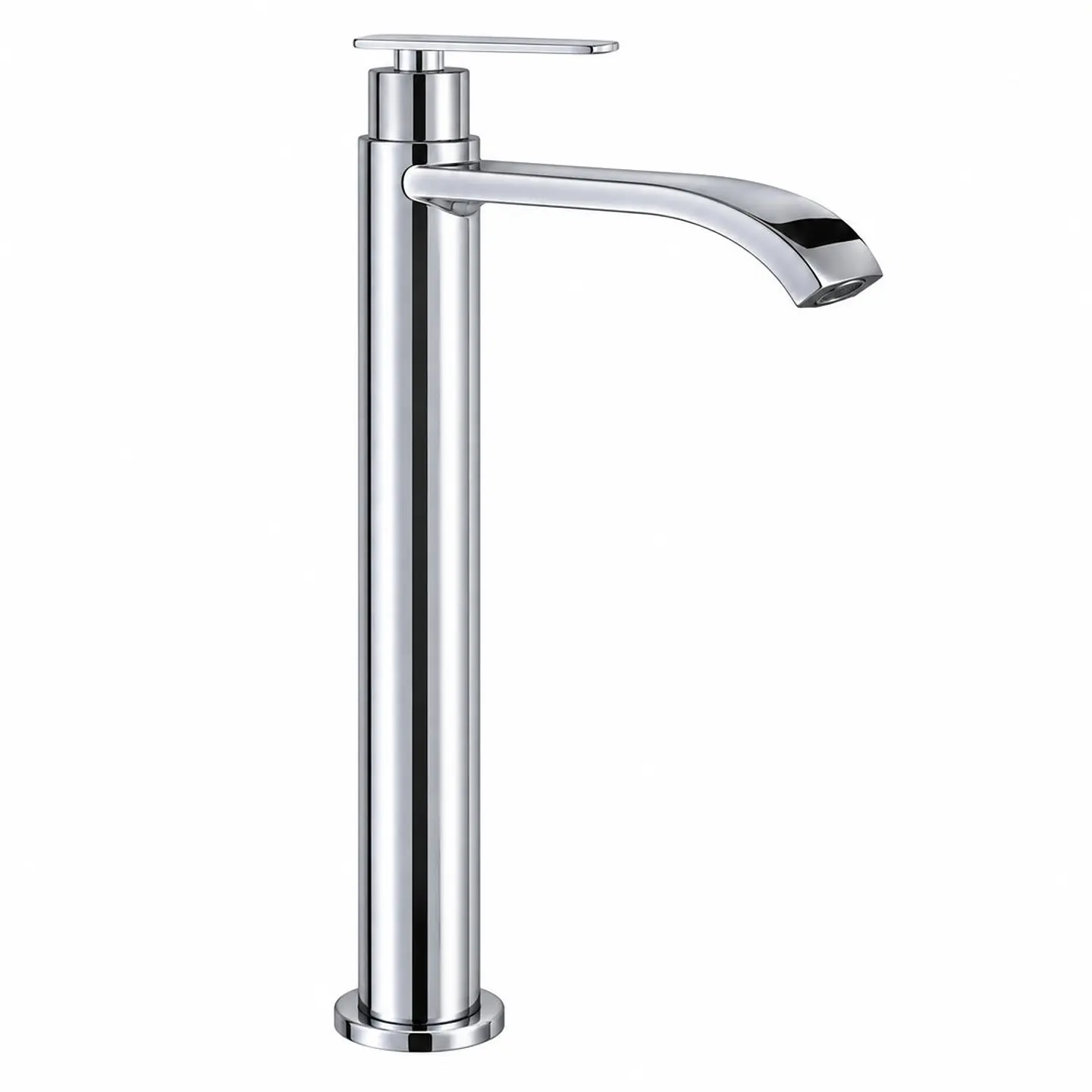 Llave lavamanos alta agua fría cuello curvo plano cromada 1