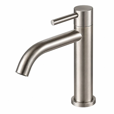 Llave lavamanos baja agua fría cuello curvo acero 304