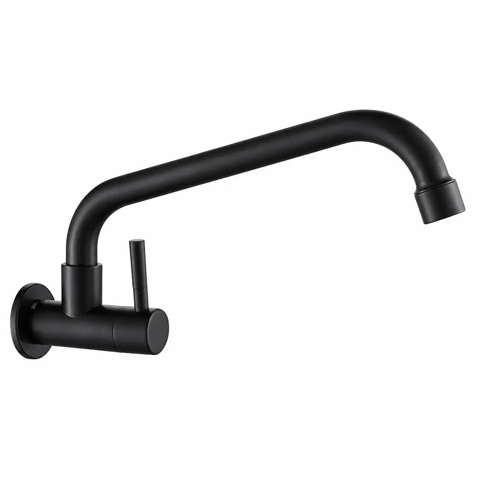 Llave lavaplatos pared agua fría negro 1