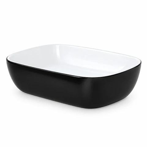 Lavamanos rectangular porcelana negro y blanco 46.5 × 33 × 14 mm