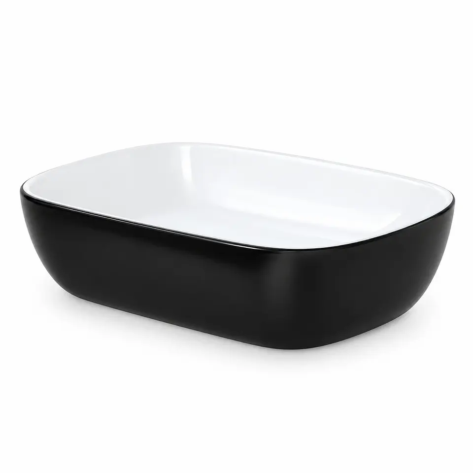 Lavamanos rectangular porcelana negro y blanco 46.5 × 33 × 14 mm 1