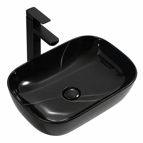 Lavamanos rectangular negro brillante 455 × 325 × 135