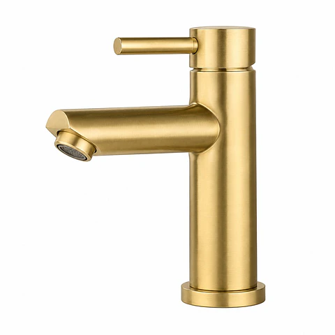 Monocontrol Lavamanos Bajo Cuello Recto Oro Cepillado