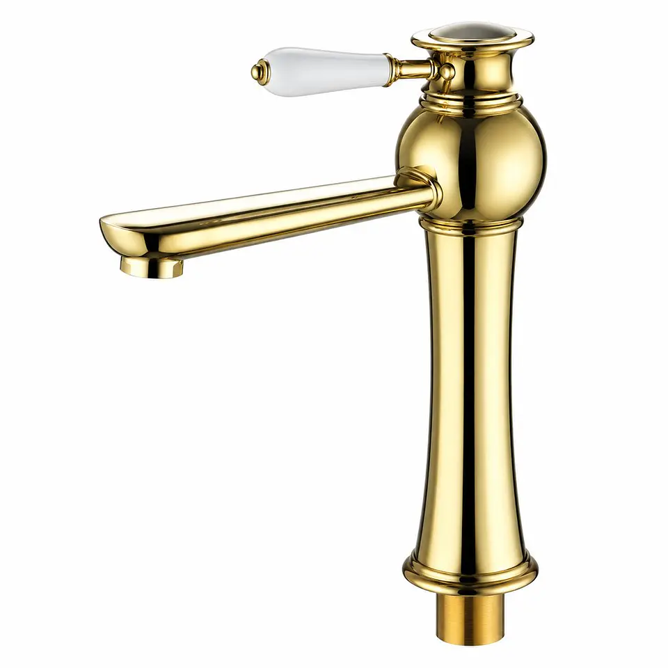 Monocontrol Lavamanos Alto Oro Manija Porcelana 1