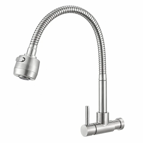 Llave Lavaplatos Pared Flexible Agua Fría Acero 304