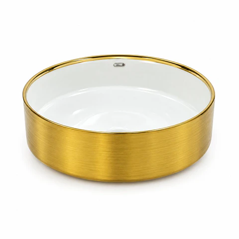 Lavamanos Redondo Blanco- Oro 365 × 365 × 125