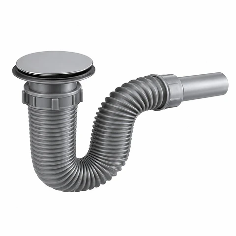 Sifón Integrado Gris con Push Cromado