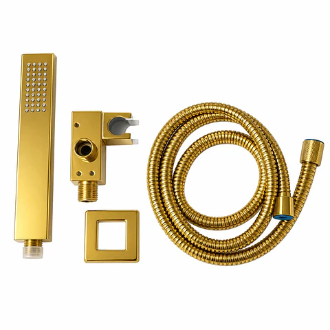Teleducha Metálica Oro Manguera 1.5 mt y Soporte