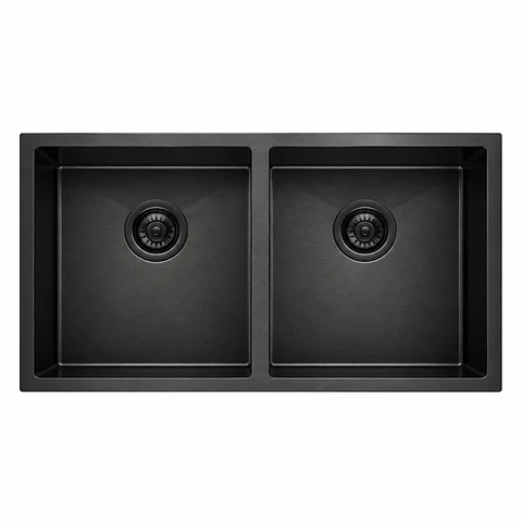 Lavaplatos Doble Acero 304 Negro 77 × 45 × 21 cm Thickness:2.5+0.7 mm, 304 SS