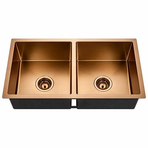 Lavaplatos Doble Acero 304 Oro Rosa 77 × 45 × 21 cm Thickness:2.5+0.7 mm, 304 SS