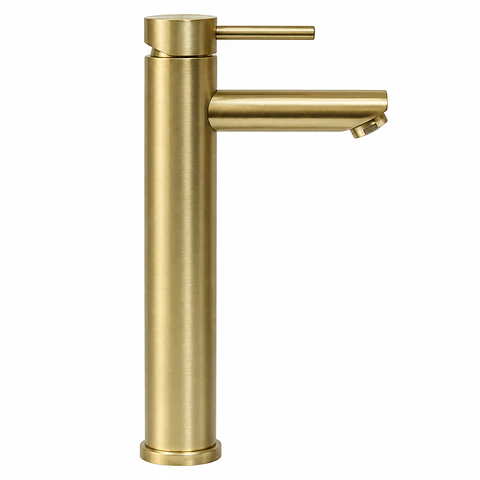 Monocontrol Lavamanos Alto Cuello Recto Oro Cepillado