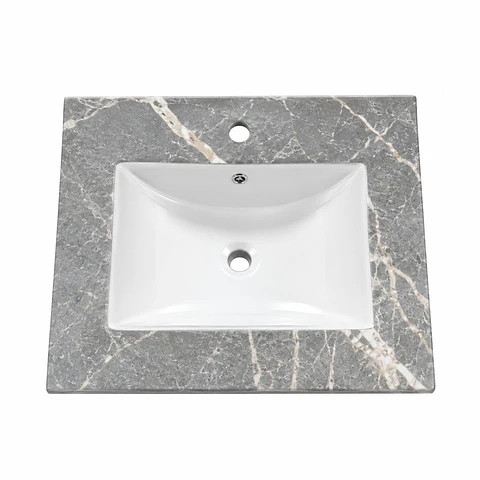Lavamanos Integrado en Porcelana 50 × 40 cm Gris Tausa