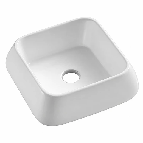 Lavamanos Sobreponer Semi Cuadrado Cerámico Blanco 40 × 40 cm