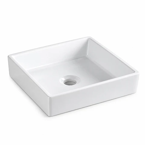 Lavamanos Sobreponer Cuadrado Cerámico Blanco 39 × 39 cm