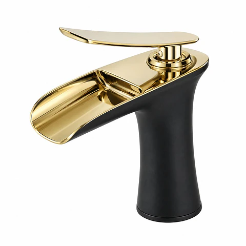 Monocontrol Lavamanos Bajo Prestigio Cascada Negro y Oro