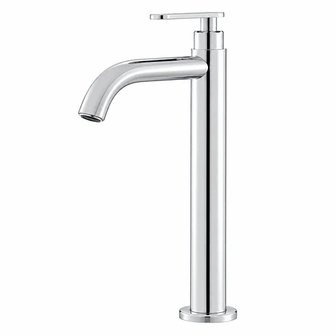 Llave Lavamanos Alta Agua Fría Cuello Curvo Cromada