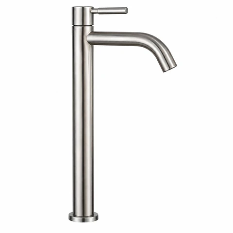 Llave Lavamanos Alta Agua Fría Cuello Curvo Satín