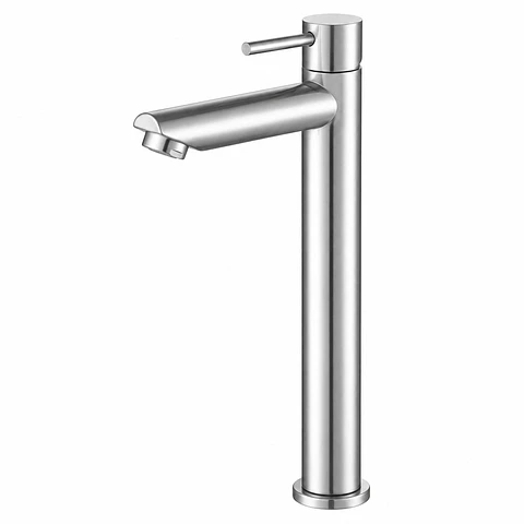 Llave Lavamanos Alta Agua Fría Cuello Recto Acero 304