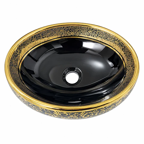 Lavamanos Sobreponer en Porcelana Ovalado Negro 40 × 30 × 15 cm