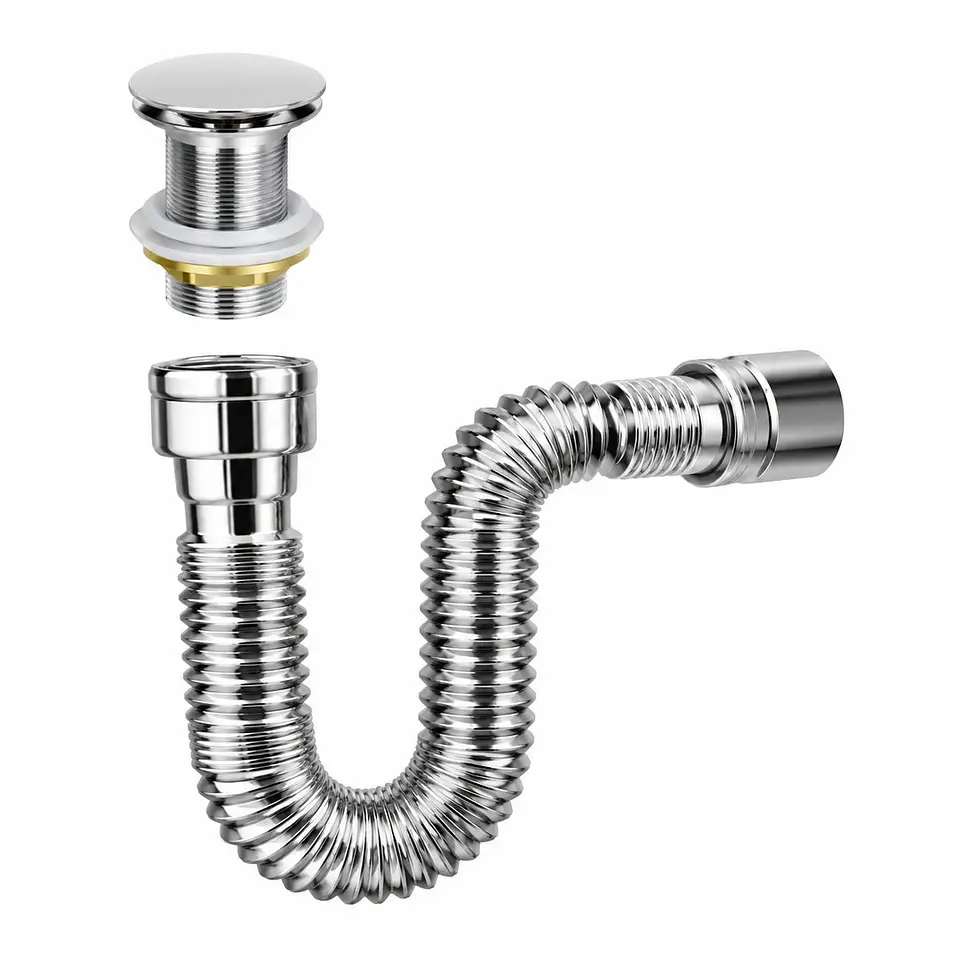 Sifón Integrado Cromado con Push Cromado 1