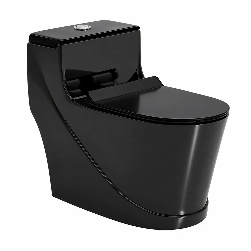 Sanitario One-Piece S-Trap 300 mm Negro Brillante 680 × 375 × 630 1