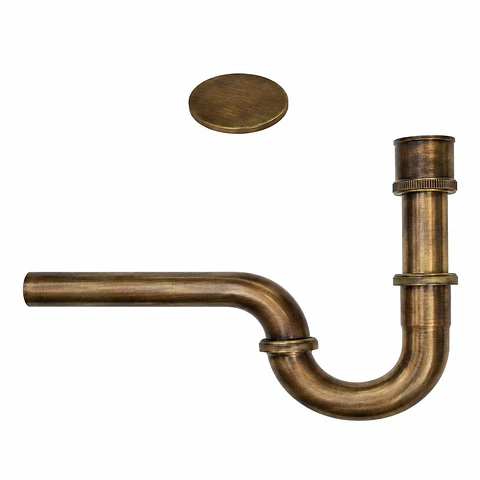 Sifón en P Metálico Bronce Antiguo