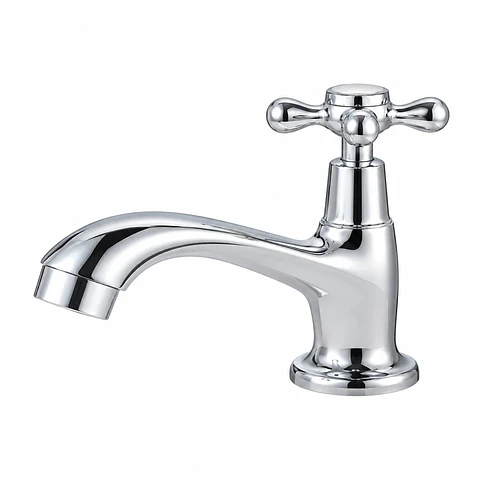 Llave Lavamanos Baja Agua Fría Cromada Cruceta