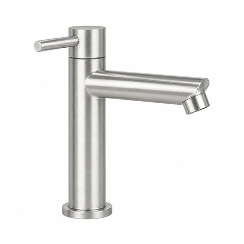 Llave Lavamanos Baja Agua Fría Cuello Recto Acero 304