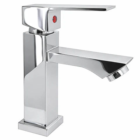 Llave Lavamanos Baja Agua Fría Cuadrada Cromada