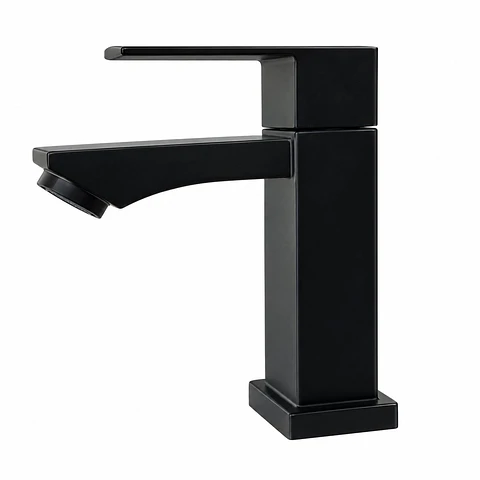 Llave Lavamanos Baja Agua Fría Cuadrada Negro