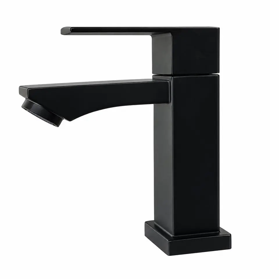 Llave Lavamanos Baja Agua Fría Cuadrada Negro 1