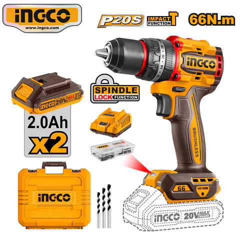 TALADRO CON PERCUTOR 66NM + 2 BATERÍAS + CARGADOR + MALETÍN