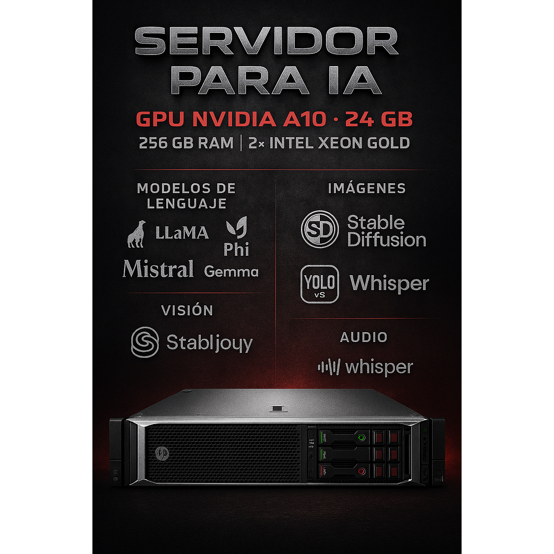 Servidor HP DL380 Gen10 para IA Incluye una GPU NVIDIA A10 24 GB 1