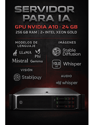 Servidor HP DL380 Gen10 para IA Incluye una GPU NVIDIA A10 24 GB