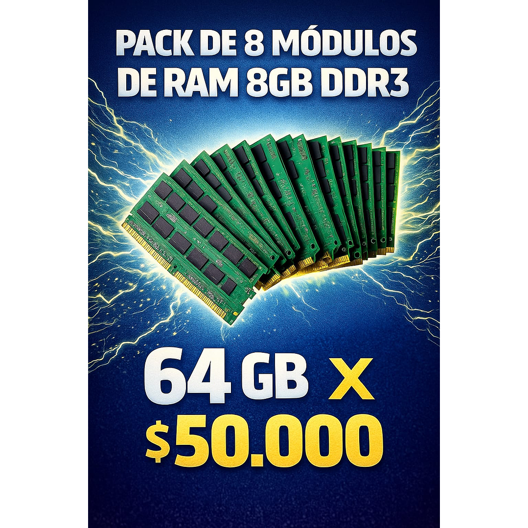 Pack de 8 modulos de RAM 8GB DDR3 ECC  1