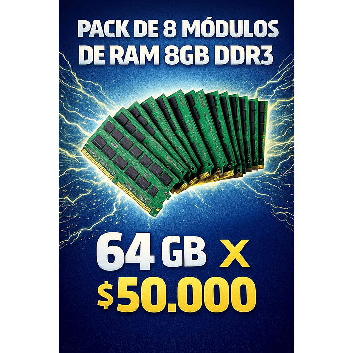 Pack de 8 modulos de RAM 8GB DDR3 ECC  1