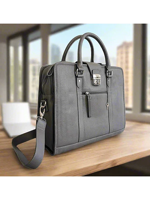 Leather Briefcase, Grey