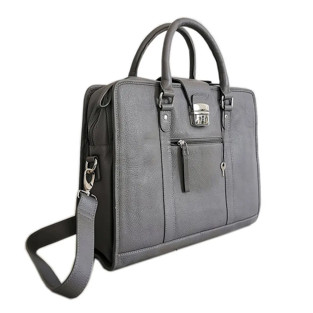 Leather Briefcase, Grey 5