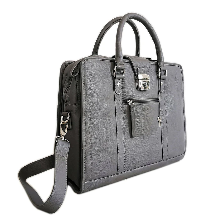 Leather Briefcase, Grey 5