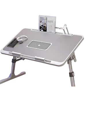 Foldable Laptop Desk with Adjustable Height and Radiator - Grey